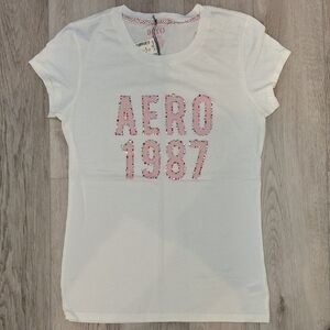 Aeropostale White Tee with Pink 'AERO 1987' Design